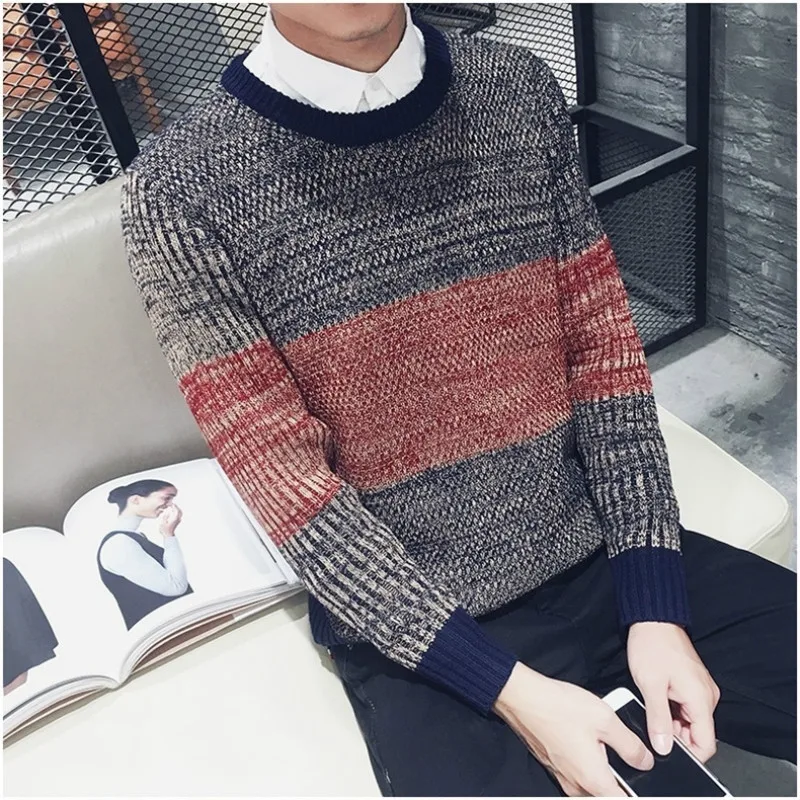 

Two-piece Fall/winter Sweater Men's Round Neck Thick Pullover Sweater Men's Korean Style Slim Handsome Long-sleeved Sweater