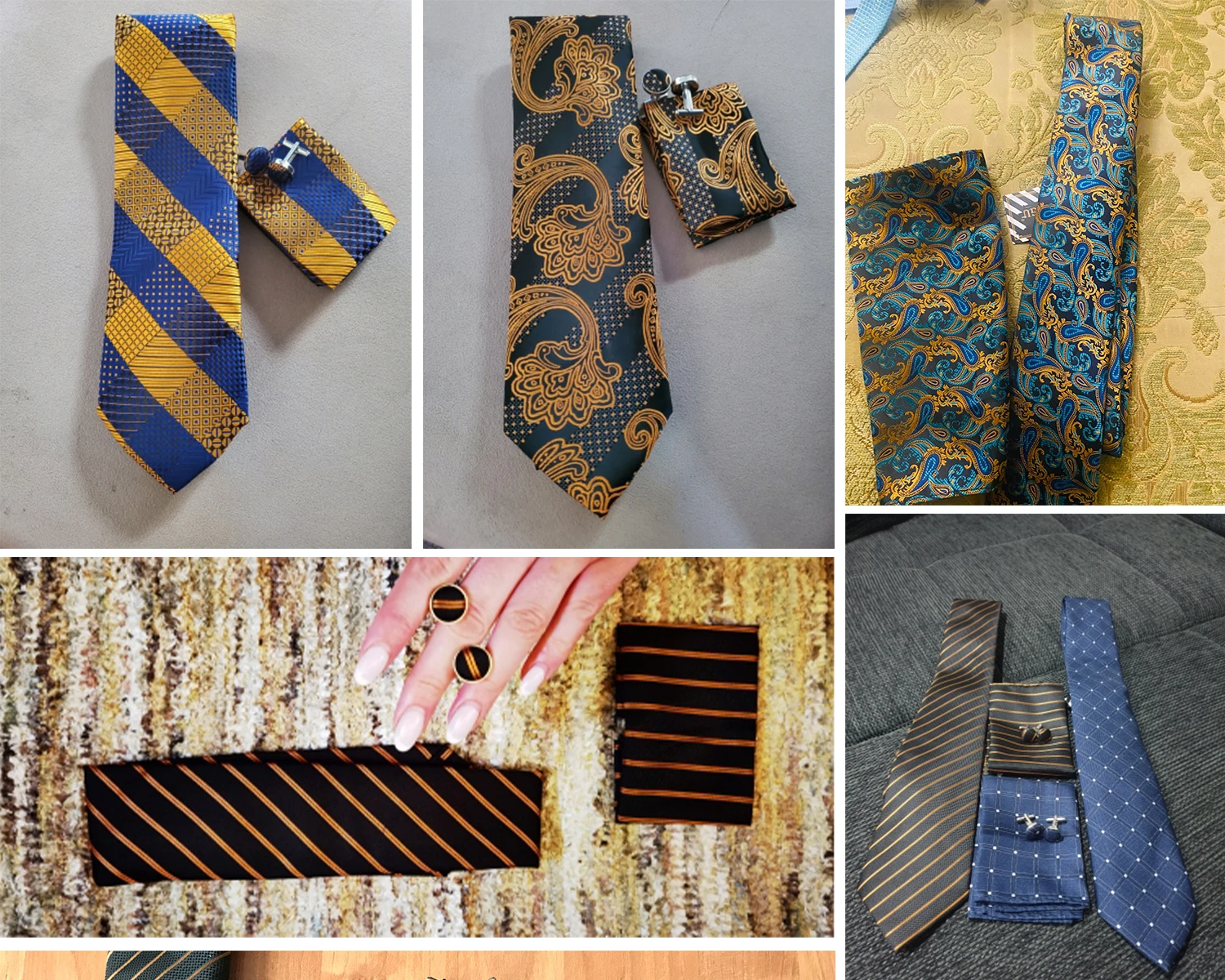 

Fashion Men Tie Luxury Gold Blue Black Striped Paisley Silk Wedding Tie For Men DiBanGu Designer Hanky Cufflinks Gift Tie Set