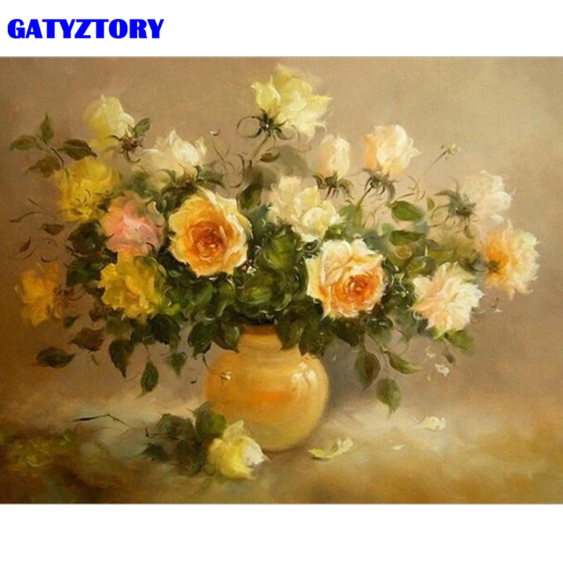 GATYZTORY рамка желтые цветы DIY Набор для рисования по номерам Современная Настенная живопись на холсте для гостиной домашний декор 40x50 см