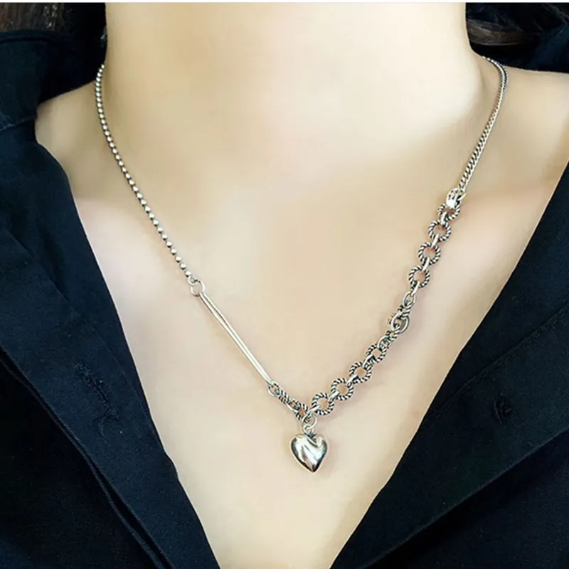 Новое поступление винтажное ожерелье в форме сердца Смешанная цепочка 925 пробы