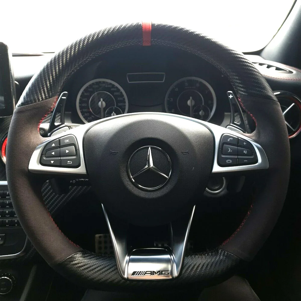 Чехол на руль из углеродного волокна и черной замши для Mercedes Benz S-Class S500 2016 / A-Class AMG