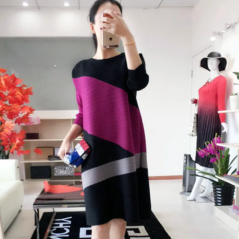 Женское плиссированное платье миаке на раннюю осень свободное большого размера