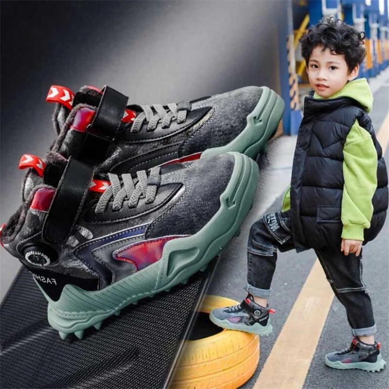 

Children's Winter Boots for Boys Sneakers Kids Plush Warm Snow Boots Genuine Leather Ankle Boots Children's Sport Shoes
