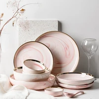 nordic phnom penh pink marble ceramic cutlery set home kitchen supplies bone china plate bowl spoon single product dishes