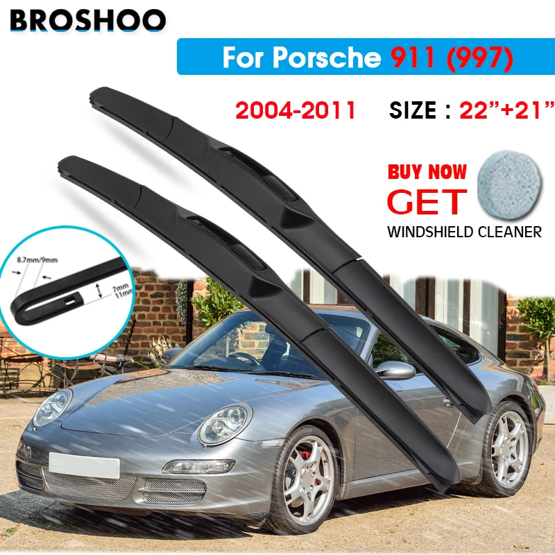 

Car Wiper Blade For Porsche 911 (997) 22"+21" 2004-2011 Windscreen Windshield Wipers Blades Window Wash Fit U Hook Arms