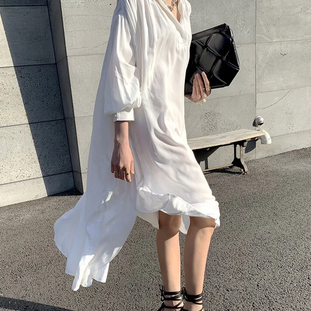 Женское свободное платье в японском стиле повседневное однотонное с