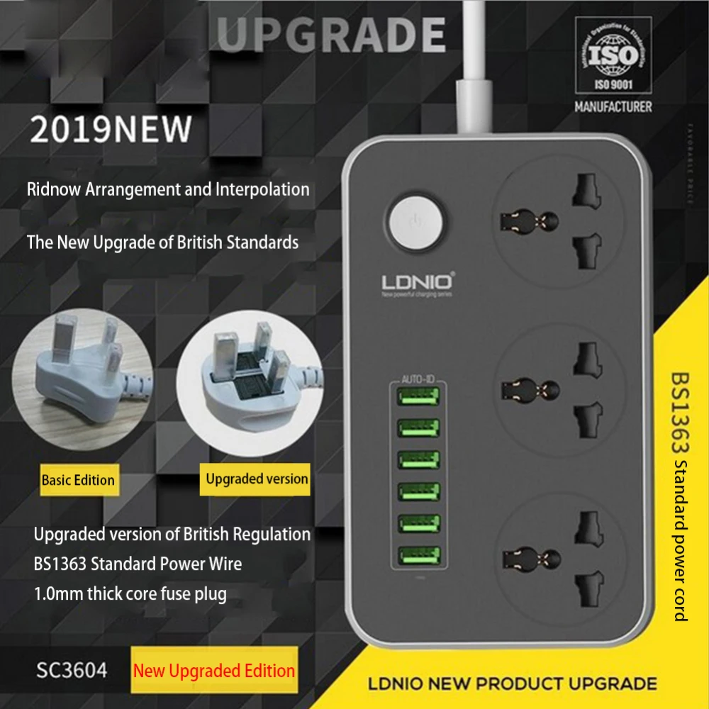 3 розетки 6 USB-портов быстрое зарядное устройство Сетевая розетка электрическая USB