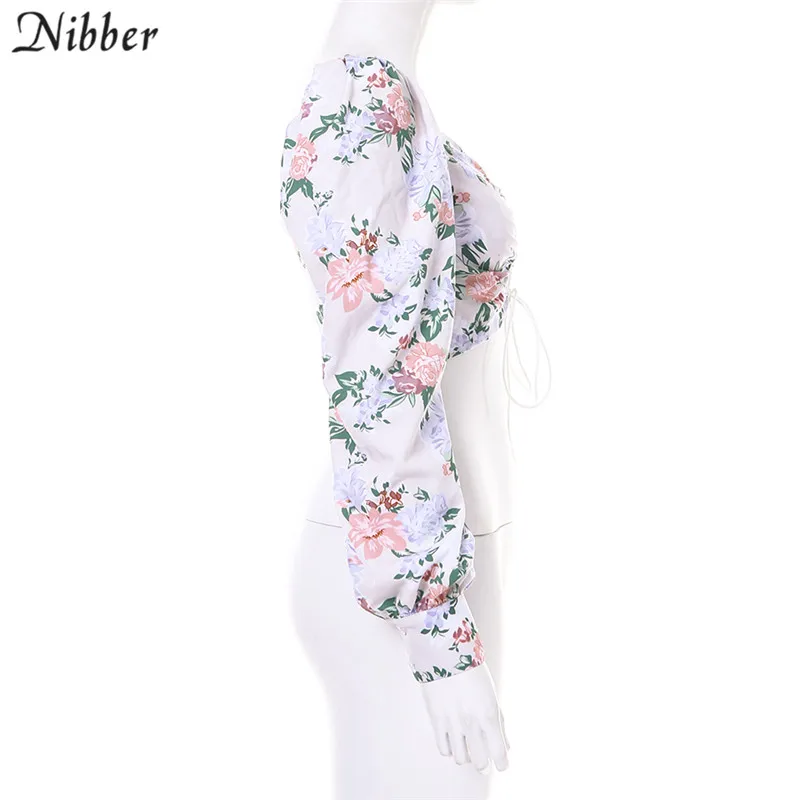 Nibber французский романтик Элегантный boho кроп Топы женские T-shirt2019 осень зима длинный рукав Богемия Низкий вырез повседневные футболки mujer
