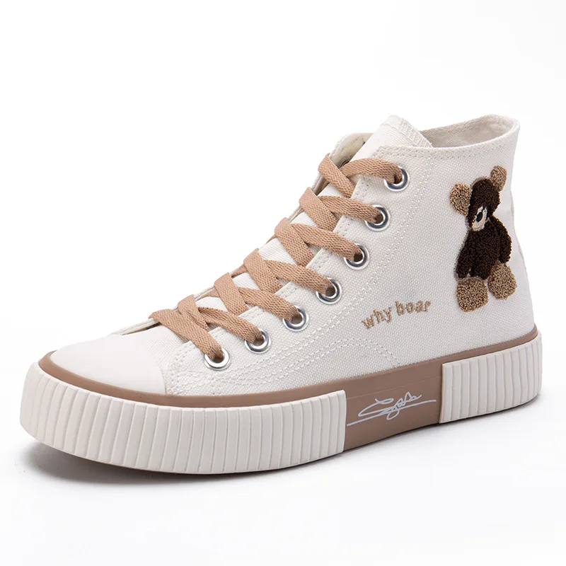 

Bear Embroidered High-top Canvas Shoes Women's Spring 2021 New Three-time Vulcanized Student Korean College Wind Board Shoes