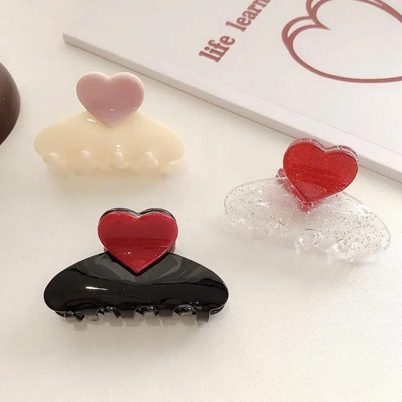 

Korean Fashion Red Heart Hair Claws Geometric Hair Hairpin Clips Clamp Styling For Women Hair Grab Hair Girls Accessories