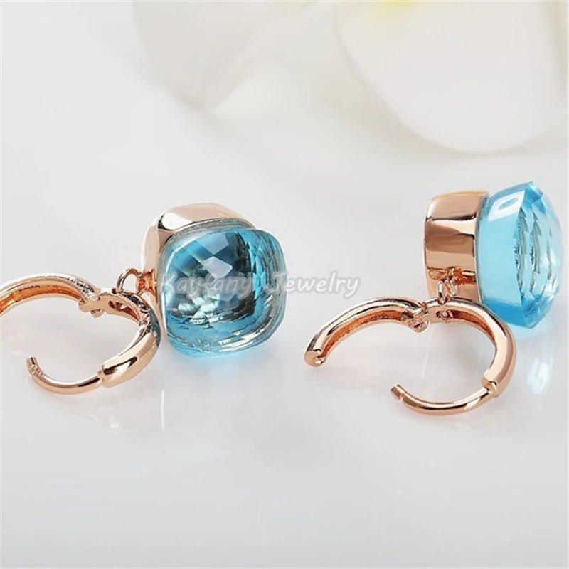 

2021 Brand Rose Gold Plated Sky Blue Crystal Earrings Sapphire Jewelry Christmas Candy Style Earrings Birthday Gift Girlfriend