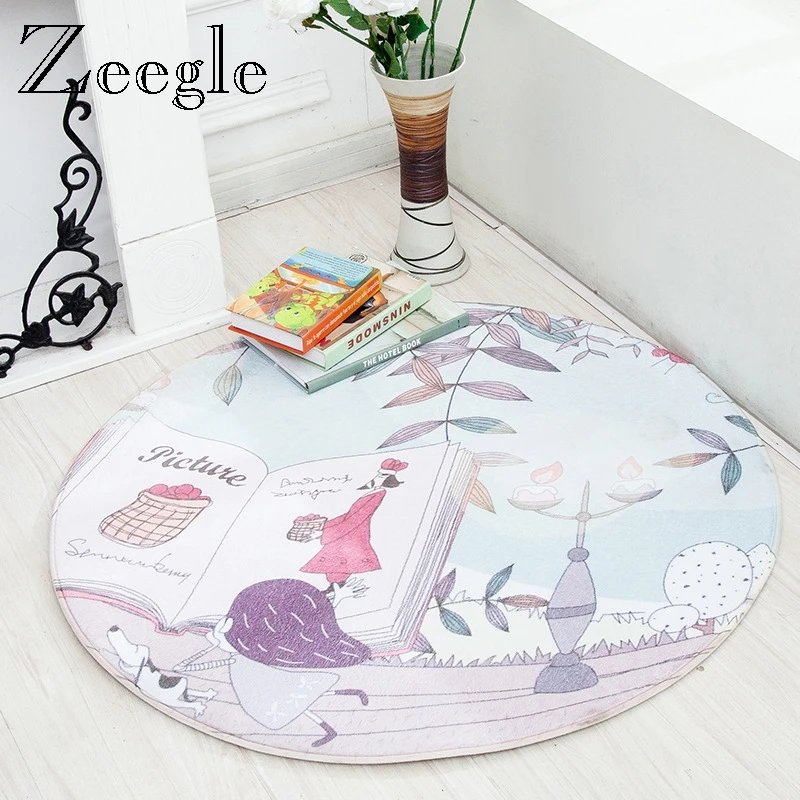 Круглый коврик с мультяшными животными Нескользящие ковры для гостиной