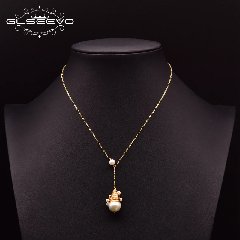 Женское ожерелье из серебра 925 пробы с натуральным пресноводным