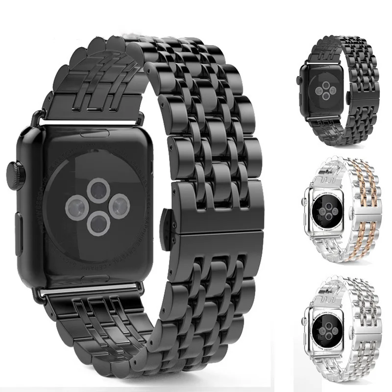 Мужской прочный браслет из нержавеющей стали для Apple Watch 5 4 3 2 1 металлический браслет или ремешок для ручных часов Apple Butterfly Пряжка для Apple Watch ремешок золотистый