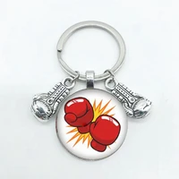 new fashion glass cabochon key chain boxing glove pendant boxing lobster buckle diy men and women car key chain gift