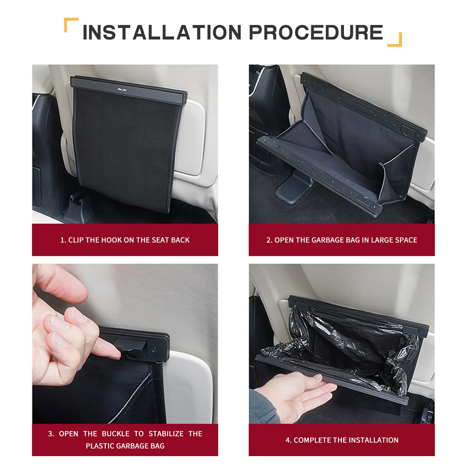

Car Seat Back Storage Bag Organizer with LED Light Night Lighting PU Leather Waterproof Garbage Bag Car Interior Accessories