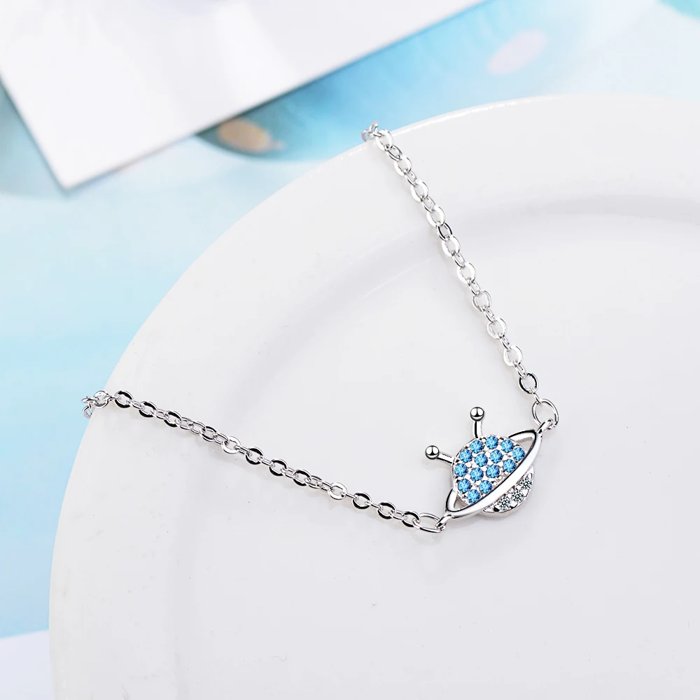 Женский браслет из стерлингового серебра 925 пробы с голубыми звездами и