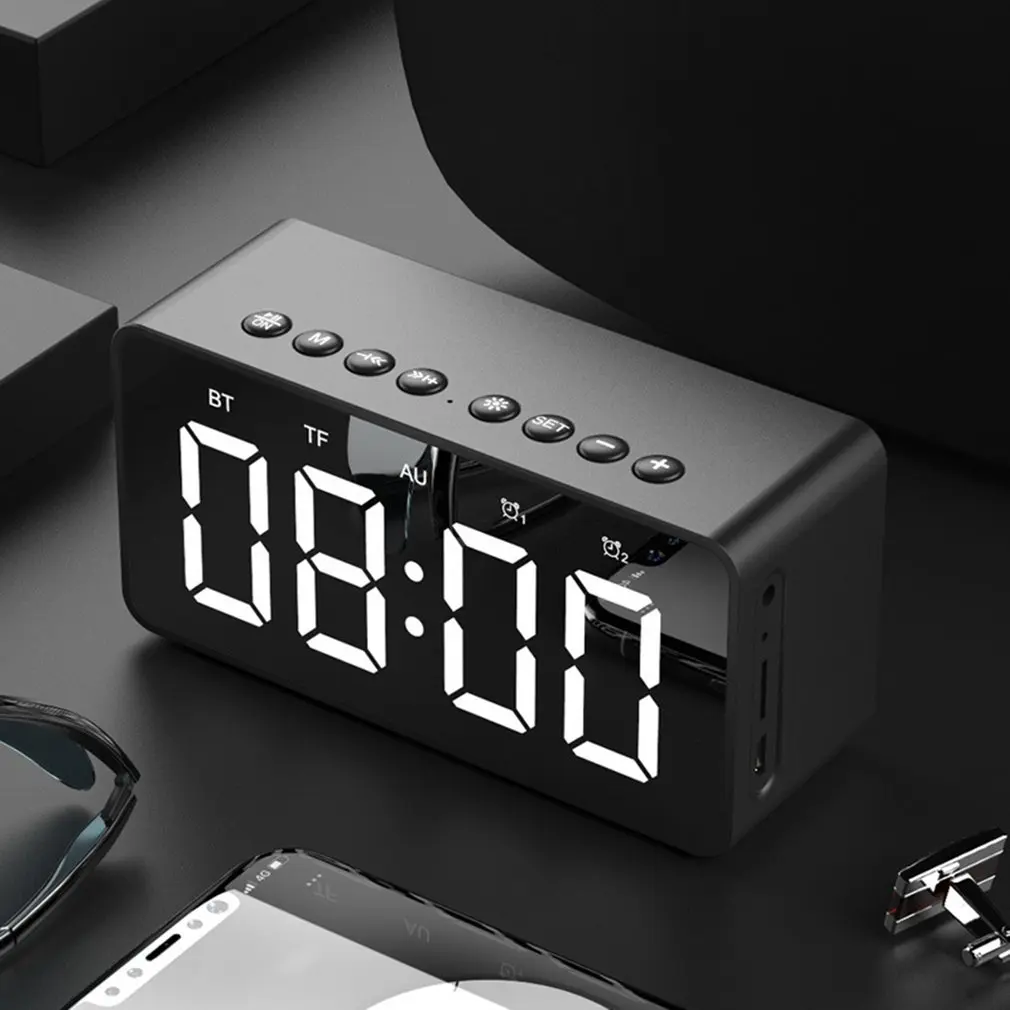 BT506 светодиодный Будильник беспроводной динамик мини зеркало с экранные часы Подарочная карта бас маленький звук профессиональный