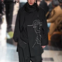 2022 fashion men printed coats turtleneck long sleeve streetwear open stitch irregular trench cloak casual men ponchos incerun
