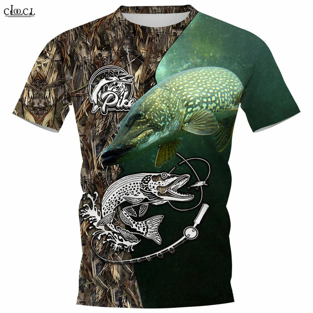 

CLOOCL Love Pike Fishing T-shirt 3D Print Animal Fashion Casual T-shirt Short Sleeve Round Neck Pullover Men Tops Drop Shipping