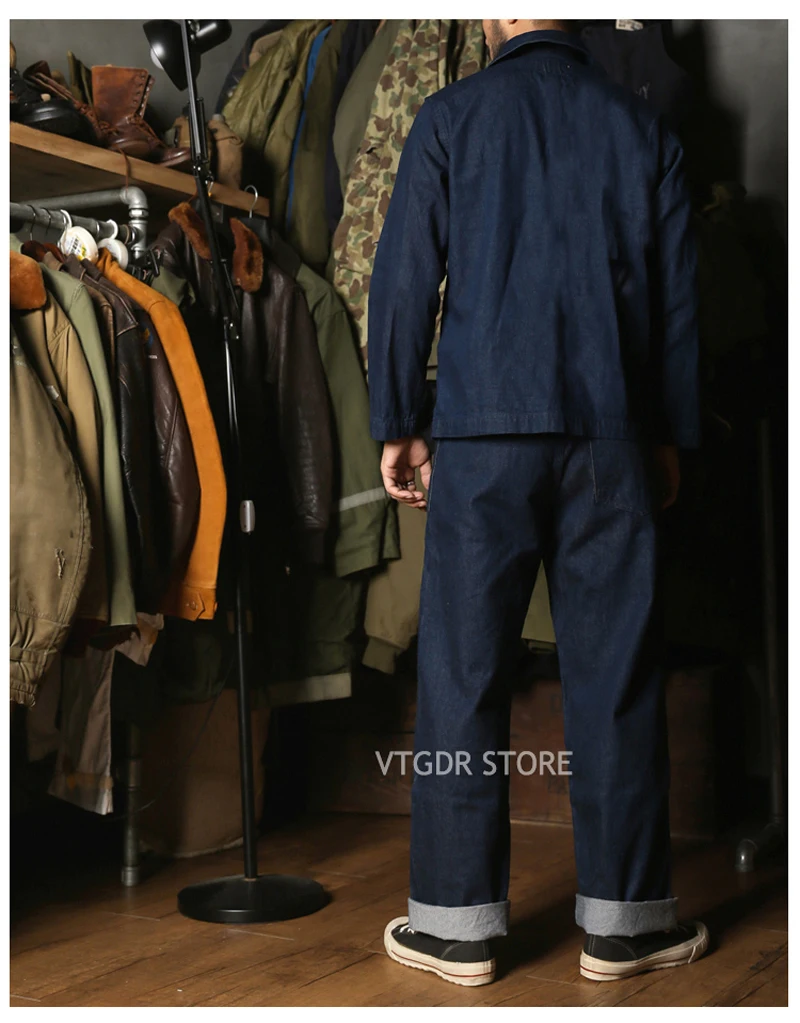 Bronson Repro USN Dungaree джемпер 1922 модель ВИНТАЖНАЯ ДЖИНСОВАЯ шаль воротник куртки для мужчин