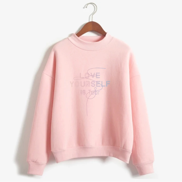 

Casual Streetwear Harajuku LOVE YOURSELF Letter Printed Sweatshirt Bangtan Boys Hoodies Women Korean Kpop Fleece Warm Turtleneck