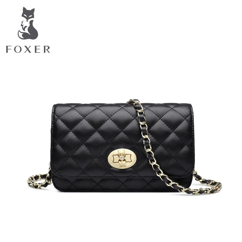 

FOXER Women leather shoulder bag fashion cowhide Chain bag luxury handbags women bags designer bags famous brand women bags