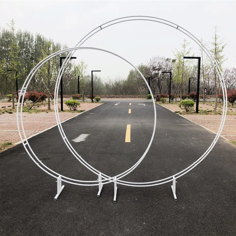 

Iron Circle Wedding Arch Props Background Decor Double Arch Shelf Outdoor Lawn Wedding Flower Door Rack Party Decoration Frame