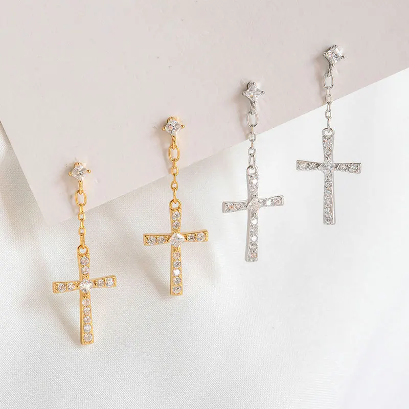 

YC4024E S925 Silver Delicacy Fashion 4A Zircon Cross Earrings GIRL'S Party Gift Banquet WOMEN'S Jewelry Earrings 2021