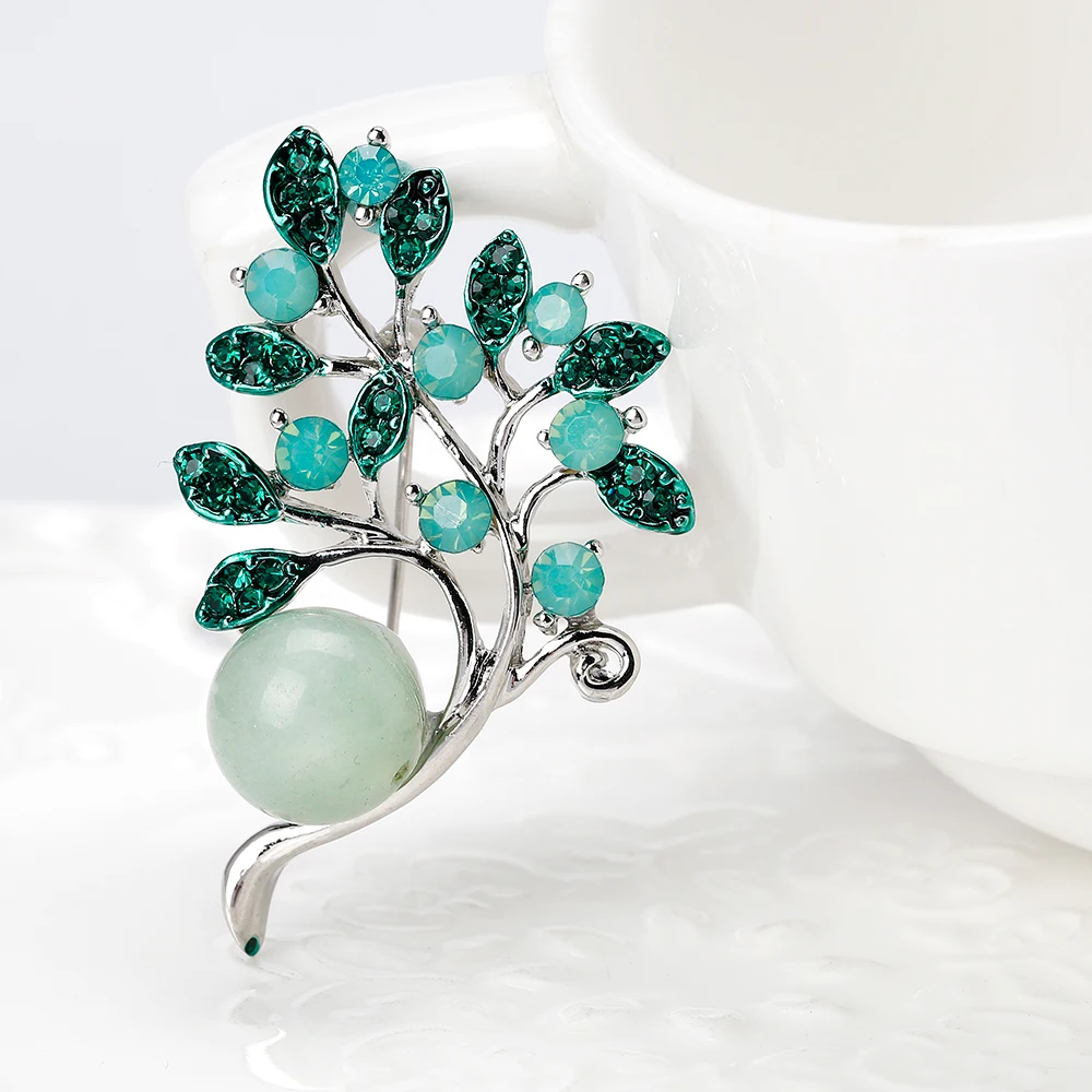 Женская эмалированная брошь в виде фиолетового зеленого листа стразы камень