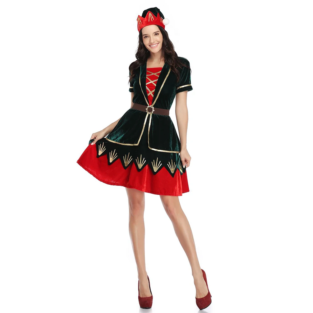 Дамское роскошное бархатное рождественское платье со шляпным поясом