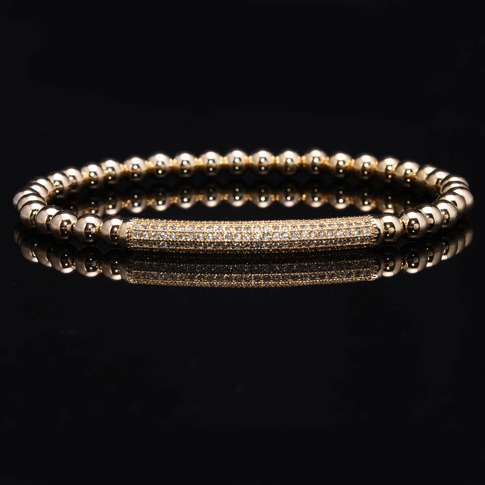 

3pcs/Set Luxury Gold Beads Royal King Crown Dice Charm CZ Ball Elastic Bracelet Mens Fashion Bracelets & Bangles Women Jewelry