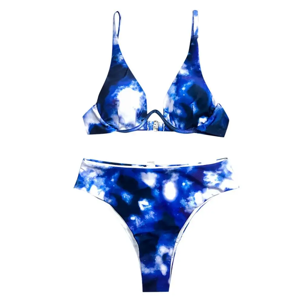 Размера плюс сексуальное бикини 2020 пуш-ап комплект синий Купальники Для женщин