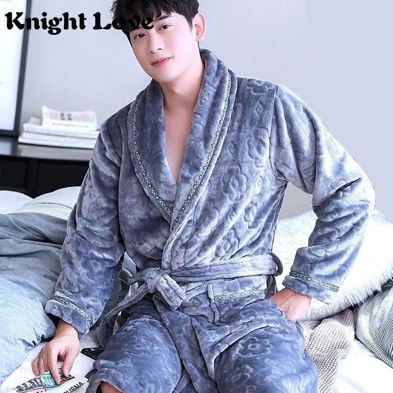 

Winter Flannel Long Thick Warm Men Robe Bathrobe Soft Sleepwear Belt Pyjamas Kimono Bathrobe Gown Nightgown Male Loose Home Wear