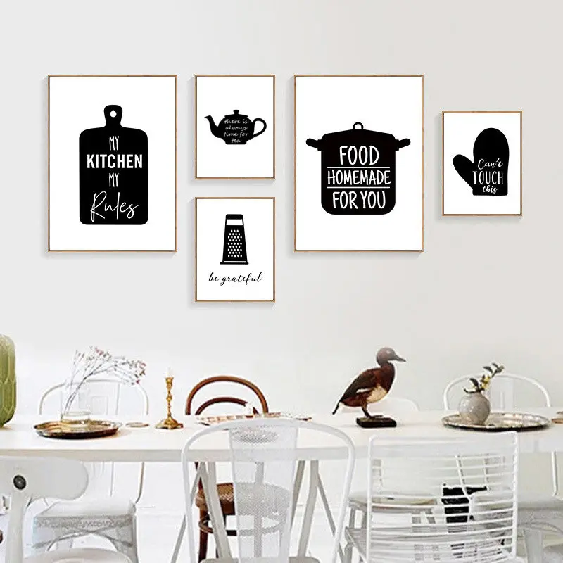 Черно белая Настенная картина для украшения кухни комнаты Настенный декор холст