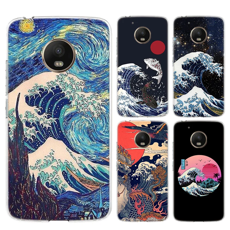 

Wave Art Japanese Illust Soft Silicone Phone Back Case For Motorola MOTO G8 G7 Power Lite G5 G5S G6 E4 E5 E6 Plus G4 Play Cover