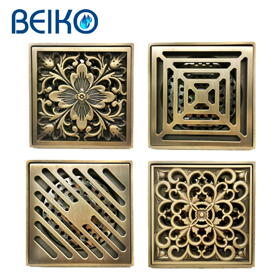 high quality brass vintage square shower luxury floor drain strainer cover balcony bathroom bath accessories 1010 floor drain free global shipping
