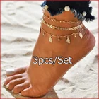3 шт.компл. летние пляжные босиком браслет под сандалии богемные браслеты на ногу аксессуары для ног женские многослойные бусы ножные браслеты