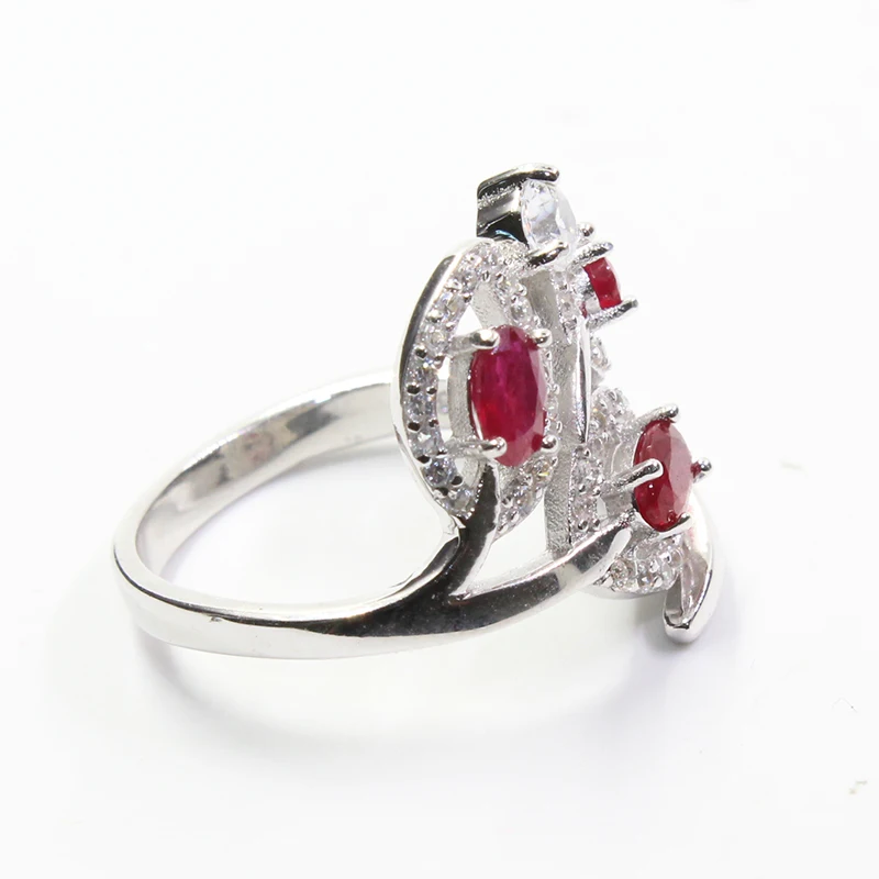 Продвижение в форме листа натуральный рубин кольцо штампованное серебро 925 3 Ps 3*5