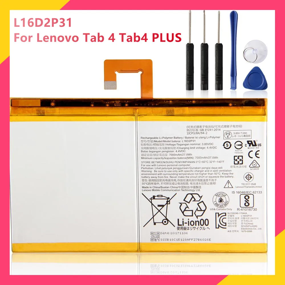 

Original Tablet Battery L16D2P31 For Lenovo Tab 4 Tab4 PLUS TB-X704F TB2-X30M TB-X304F Replacement Rechargable Batteries 7000mAh