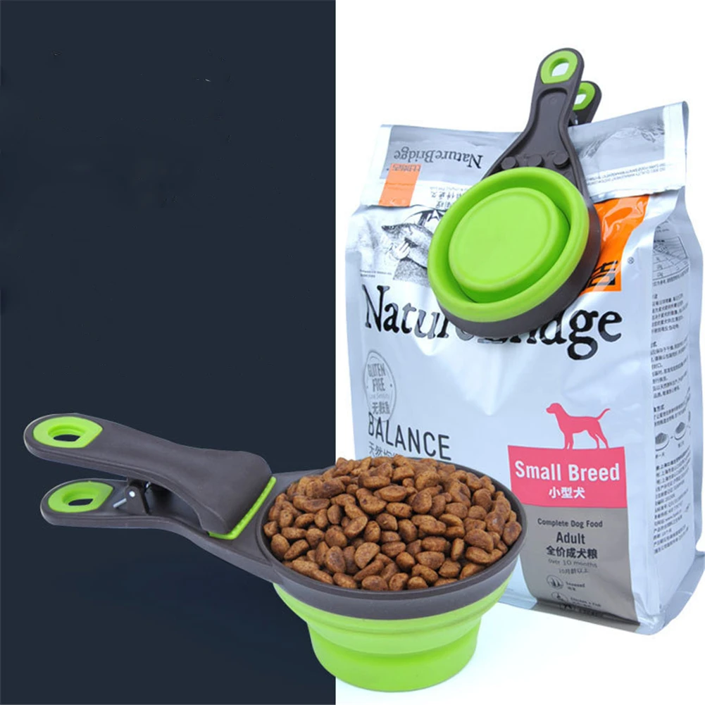 

1Pcs Folding Pet Bowl Multifunctional Dog Food Spoon Foldable Water Bowl Measuring Cup Pets Feeding Spoons With Sealed Bag Clip