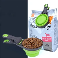 1pcs folding pet bowl multifunctional dog food spoon foldable water bowl measuring cup pets feeding spoons with sealed bag clip