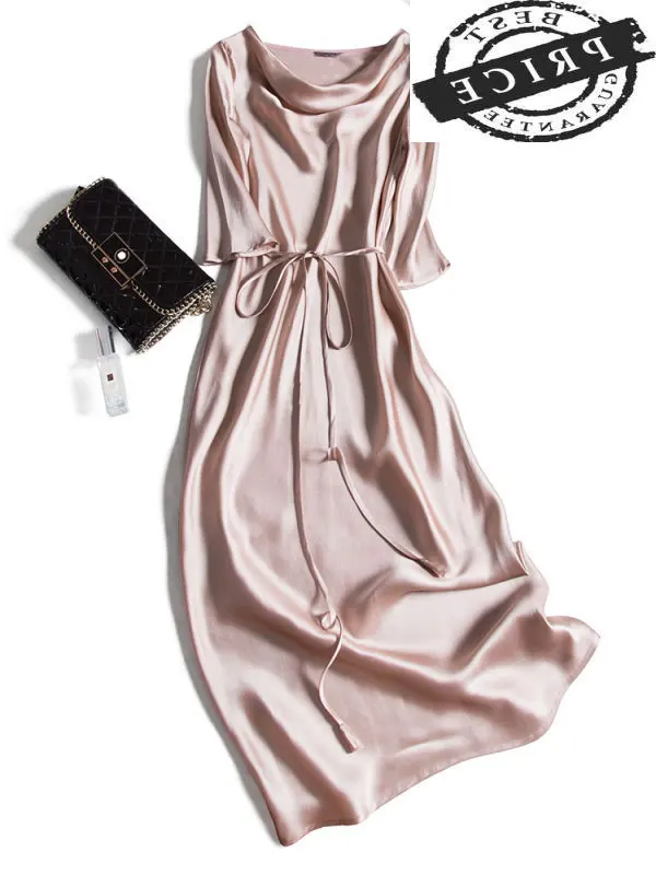 

Платье из натурального шелка для женщин тонкий средней длины летнее платье Элегантная весенняя одежда 2021 ремешком в винтажном стиле Вечерн...