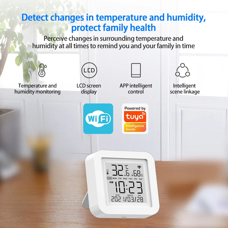 

Датчик температуры и влажности Tuya Wi-Fi, комнатный гигрометр, термометр Smart Life с управлением через приложение, поддержка Alexa Google Smartthings