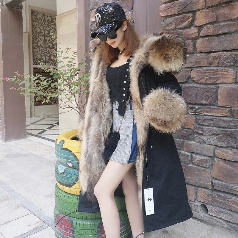 

Hair detachable hair collar fur Jacket Women's winter knee