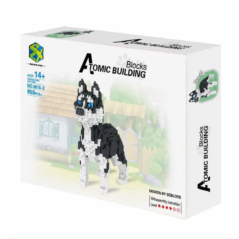 950pcs+ 6618-3 6618-4 Middle Size Dog Building Block Cute Husky Alaska Model Pet Cartoon Building Bricks Kids Toys for Children