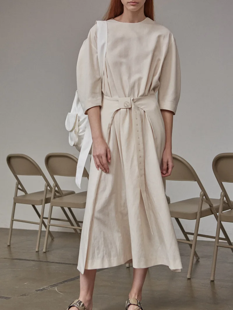 

New Embroidered 2021 Belt Waist Dress Short-sleeved Mid-length Dress Coat