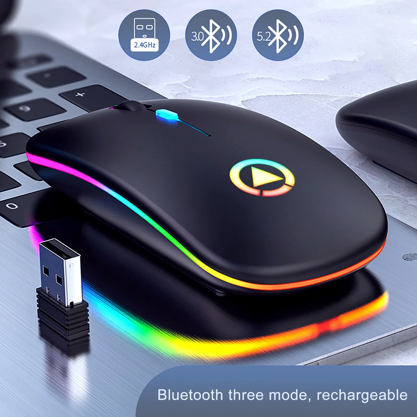 

Беспроводная мышь, 2,4 ГГц, три режима, Bluetooth 3,0 5,0, USB перезаряжаемая светодиодная Бесшумная оптическая мышь для ПК, ноутбука, компьютера, аксес...