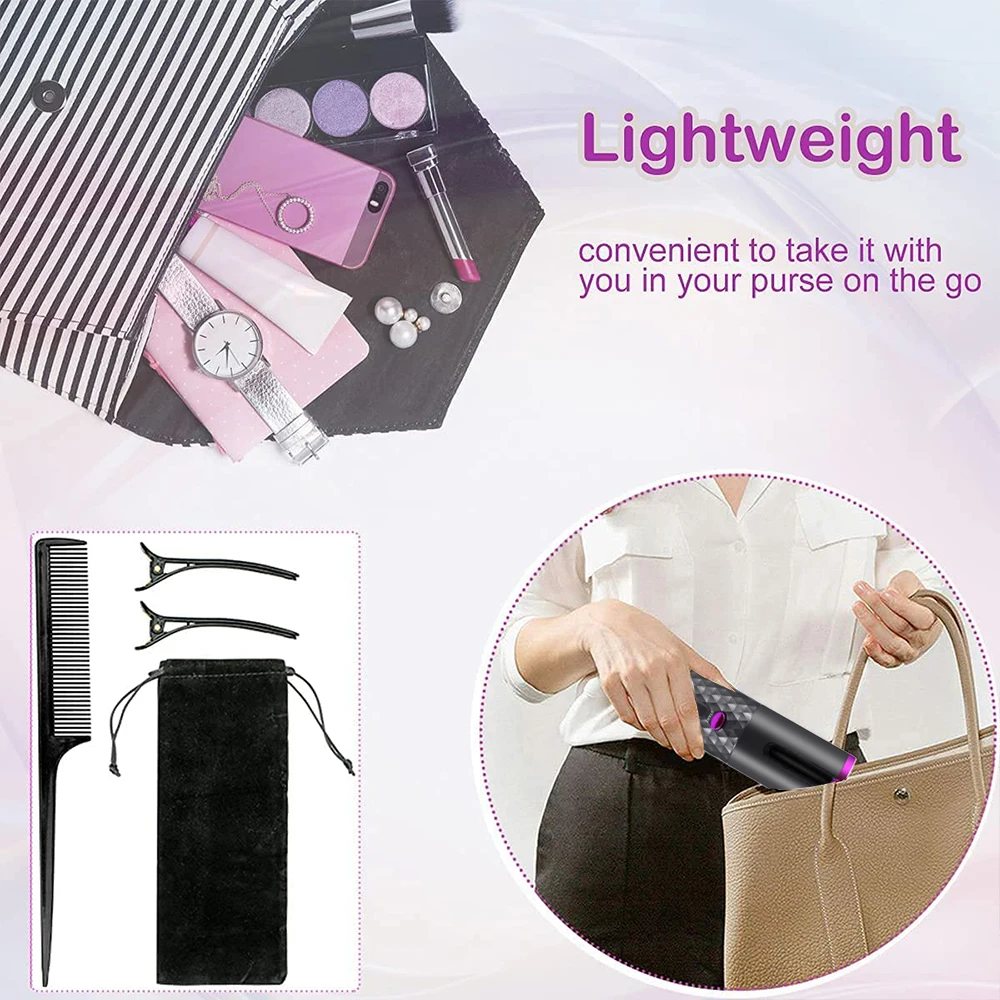 

Wireless Auto-rotating Curling Iron USB Charging Curling Iron LED Display Temperature Suitable for Curling Machine or Wavy Hair