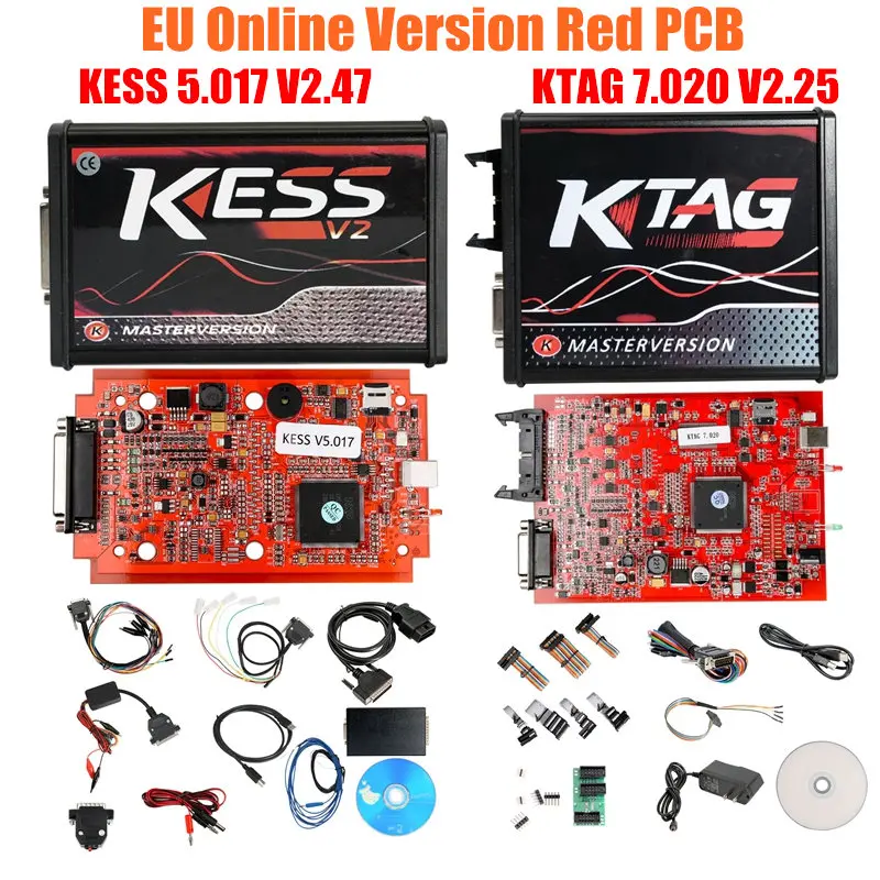 Онлайн Красный V2.47 KESS V5.017 V2 KTAG V7.020 V2.25 4LED без маркера OBD2 менеджер K-TAG 7,020 KESS V2 мастер ЭБУ обновление программист - Цвет: KESS KTAG Red